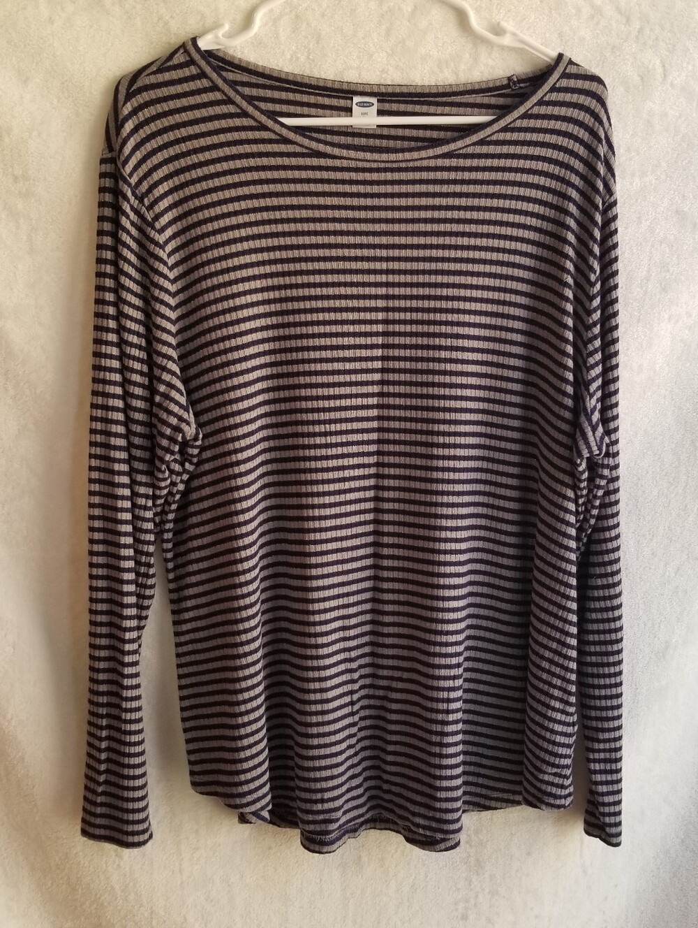 Old Navy Luxe Womens Knit Top XL Gray Gold Navy Blue Striped Soft Stretch Tunic